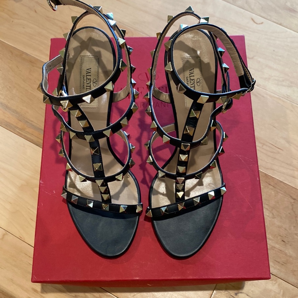 Valentino Rockstud Caged Calfskin Ankle Strap Heel Sandals